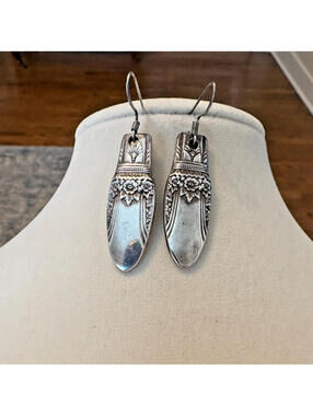 Vintage Spoon / Fork Earrings Floral Pattern Silverware Jewelry 1.25"